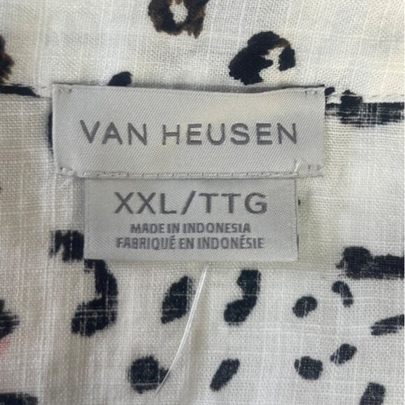 Van Heusen Animal Print Blouse Shirt Womens XXL Black White New 3/4 Sleeves - Picture 6 of 10